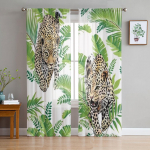 Leopardpalmilehtedest l&auml;bipaistvad aknakardinad elutuppa magamistuppa Moodsad Voile t&uuml;llkardinad Kangast kardinad k&ouml;&ouml;ki 135W x 114H(cm)