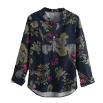 Kevadine pikkade varrukatega naiste puuvillane linane s&auml;rk, suur kaelusega naiste s&auml;rk, vintage lilleprinteriga n&ouml;&ouml;biga s&auml;rgid S tumesinine v&auml;rv