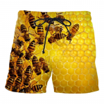 Bee Honey 3D k&otilde;ikjal tr&uuml;kitud meeste l&uuml;hikesed p&uuml;ksid Unisex t&auml;navar&otilde;ivad l&uuml;hikesed p&uuml;ksid suvised rannapol&uuml;estrist vabaaja ujumisp&uuml;ksid XL