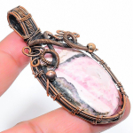 Natural Rhodochrosite Gemstone Handmade Copper Wire Wrap Pendant 2.84 z3m58