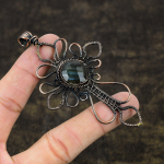 Natural Labradorite Gemstone Handmade Copper Wire Wrap Cross Pendant 3.7 a4t83