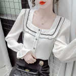 Unikaalne &scaron;ifoonist &uuml;laosa s&uuml;giskleit Prantsuse Retro kandilise kaelusega magus naiste s&auml;rk S valge