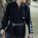 Keskaegne Cosplay kost&uuml;&uuml;m P&otilde;hjamaade viikingite piraatide mood meeste sidemega pikkade varrukatega renessansi s&auml;rk Knight Punk meeste s&otilde;dalase s&auml;rk 3XL must