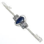Natural Lapis Lazuli Gemstone Handmade 925 Sterling Silver Bracelet 7-8 b2s85