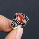 Natural Carnelian Gemstone Handmade 925 Sterling Silver Ring Size 7.5 a6t84