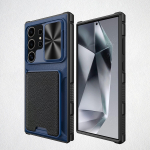 L&uuml;kandobjektiiviga kaamera kaitsekate Samsung S24 Ultra magnetilise hingedega rahakoti kaardihoidja telefoni kate Galaxy S23 Ultra jaoks for Samsung S23 Ultra sinine