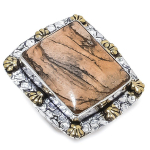 Natural Picture Jasper Gemstone 925 Sterling Silver Two Tone Ring Size 9 q0k28