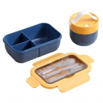 Kahe toiduklassiga pikniku &uuml;hekihiline &otilde;pilaste koolil&otilde;unakarp kontorinaiste &uuml;li&otilde;pilastele Bento Box supitass sinine