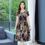 Naiste r&otilde;ivad Vintage lilledega tr&uuml;kitud kleidid L&uuml;hikeste varrukatega pendeldamine A-joon suvine &uuml;mara kaelusega stiilne n&ouml;&ouml;riga Midi kleit XL