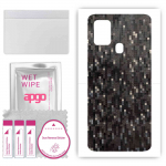 apgo Protective Skin Sticker for the back compatible with Samsung Galaxy A21s, Wrap Film, Foil, Vinyl - Pattern Carbon Black Pixel