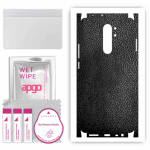 apgo kaitsev nahakleebis tagak&uuml;ljele ja k&uuml;lgedele, mis &uuml;hildub Xiaomi Redmi 9-ga, t&auml;iskile, foolium, vin&uuml;&uuml;l &ndash; mustriga must nahk