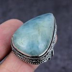 Natural Aquamarine Gemstone Handmade 925 Sterling Silver Jewelry Ring S.8 u8r78 gray