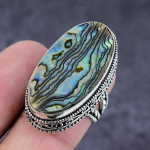 Natural Abalone Shell Gemstone Handmade 925 Sterling Silver Ring Size 9 b0v04