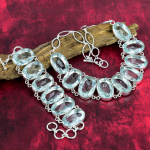 Akvamariin Kaelakee V&auml;&auml;riskividega K&auml;ev&otilde;ru, 925 Prooviga H&otilde;be Ehtekomplekt, K&auml;sitsi Valmistatud Ehted, H&otilde;bedane K&auml;ev&otilde;ru ja Kaelakee Ehted Kingituseks Adjustable With 8"-18" sinine