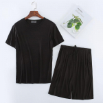 Meeste modaalne T-s&auml;rk &uuml;likond l&uuml;hikeste varrukatega l&uuml;hikesed p&uuml;ksid koduriided vabaaja spordir&otilde;ivad pluss paksu suurusega pidžaama suvine 2-osaline komplekt L must