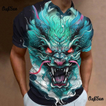 Moodsad polo T-s&auml;rgid Meestele 3D Animal Dragon Print Lillega Meeste S&auml;rk Igap&auml;evane vabaaja l&uuml;hikeste varrukatega lahtised &uuml;lisuured dressipluusid S