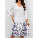 YYFS Naiste mood kevad s&uuml;gis lillemustriga pikkade varrukatega V-kaelusega vaba v&ouml;&ouml;kohaga vabaaja kleidid S