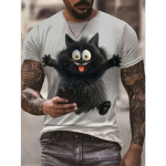 Unisex trendikas meeste graafiline kassimustriga T-s&auml;rk Mugav kaelusega suviseks &otilde;ues ja igap&auml;evaseks stiiliks Kerge pilkup&uuml;&uuml;dev kujundusega riidekapp. XL