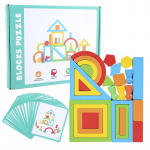 Puidust m&auml;nguasjad, meisterdamine, kokkupandud vikerkaare ehitusklotside komplekt, laste Montessori varajases staadiumis &otilde;ppivad harivad m&auml;nguasjad