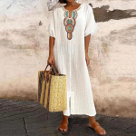 Puuvillane linane kleit naiste suvine vaba, vaba puhkuse rand Bohemian Long Sundress Solid Vestido Naiste riided M