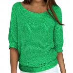 Naiste mood &uuml;hev&auml;rviline &uuml;mmargune kaelus, 3/4 varrukatega pullover, kootud s&auml;rgi topp M roheline