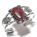 Rhodonite Gemstone Handmade 925 Sterling Silver Cuff Bangle Adjustable z2m59