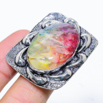 Natural Rainbow Solar Quartz Gemstone 925 Sterling Silver Ring Size 6 n3y32