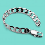 Trendikas 925 Sterling H&otilde;bedast Lame Kuuba Kett K&auml;ev&otilde;ru Naistele Meestele 12MM Laius Bangle Ehted Rock Party Klubi Aksessuaar Kingitused 18cm(7inch)