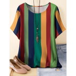 Suures suuruses triibulise tr&uuml;kiga T-s&auml;rk, vabaaja l&uuml;hikeste varrukatega topp kevadeks ja suveks, suures suuruses naiste riided XL helesinine v&auml;rv