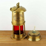 Messingist 6 Antiikne Merev&auml;e Miinilaeva Latern &Otilde;lilamp Punase Klaasiga