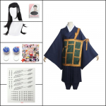 Geto Suguru Cosplay Anime Jujutsu Kaisen Kost&uuml;&uuml;m Must Sinine kimono Koolivorm L-(Costume+Wig)
