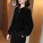 S&uuml;gistalvised naiste vintage &uuml;hev&auml;rvilised soojad T-s&auml;rgid naistele Riided Vaba vabaaja pitsiga T&auml;iuslikud topid Kuldsed samets&auml;rk M must