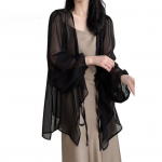 Naiste &scaron;ifoonist kardiganid V-kaelusega laternaga pikkade varrukatega &scaron;ifoonist &uuml;laosa l&auml;bipaistev pits-up ebaregulaarne &auml;&auml;ris r&auml;tik mantel 3XL must