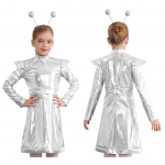 V&auml;ikesed t&uuml;drukud tulnuka cosplay kost&uuml;&uuml;m kosmosest nunnu kost&uuml;&uuml;m metallik kleit peav&otilde;ruga astronaut Halloweeni peo riietus 11-12 Years h&otilde;be
