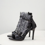 mood Mood Kevad Kuld Glitter Rhinestone v&otilde;rgust pahkluu sandaalid Saapad K&otilde;rged kontsad 10cm Seksikad papud Peep-toe Pumps Naiste peokingad 35 must