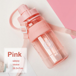 600/1000/1500ml/2000 suure mahutavusega v&auml;liruumitops &otilde;lgedest &otilde;pilase plastikust veetassiga kaasaskantav v&auml;lisporditassiga veepudel 600ml roosa