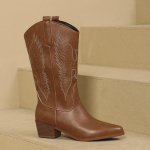 Cowgirl k&otilde;rge p&otilde;lvega saapad Trend Wedge Heels Tikitud naiste talvekingad Valged punased roosad Cowgirl Cowboy saapad 40 pruun