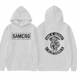 Sons of Anarchy SAMCRO Kahepoolse tr&uuml;kiga t&auml;navar&otilde;ivad, mehed, naised, Harajuku kaubam&auml;rgiga disainitud kapuuts Meeste &uuml;lisuured kapuutsid Pusa S valge