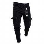 Meeste S&uuml;gis Talv P&uuml;ksid Denim P&otilde;lveaugu Rebitud T&auml;navastiilis Pikad Denim P&uuml;ksid Kitsad Teksap&uuml;ksid Kulutatud Vabaaja Teksap&uuml;ksid Hip Hop K&otilde;rge V&ouml;&ouml;koht P&uuml;ksid S must