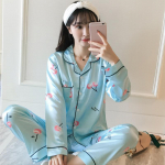 Naiste pidžaamad, s&uuml;gistalvised rev&auml;&auml;rid, siidist pikad varrukad, pikad p&uuml;ksid, suures suuruses koduriietus, kaheosaline &uuml;likond 2XL