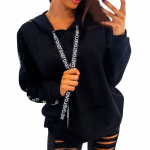 Naiste mood vabaaja pikkade varrukatega, &uuml;mara kaelusega kapuutsiga pullover L must