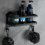 Vannitoariiul Seinale paigaldatav Must Alumiinium Vannitoaseebihoidja Vanni Du&scaron;iriiul Vanni &Scaron;ampoonihoidja Korvhoidja Nurgariiul must