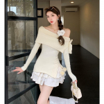 &Otilde;lavaba kaarkampsun naiste &otilde;hukese kehaehitusega kootud &uuml;laosa ja poolpuhutud koogiseelik S beež