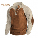 Kevad-s&uuml;gis meeste dressipluus v&auml;rviblokk Patchwork Retro stiilis poolavatud p&uuml;stkraega &uuml;laosa Suures suuruses avarate pikkade varrukatega &uuml;laosa igap&auml;evaelu kontoris S pruun