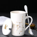 Loov keraamiline kruus &ndash; kaane ja lusikaga T&auml;htkujud, ideaalne kingitus paaridele Virgo lid spoon