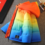 Poiste talvine puuvillane mantel, paks puuvillane jope, keskmine ja pikk vikerkaare gradient disain 110