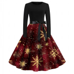 Naiste moe vintage pikkade varrukatega &uuml;mara kaelusega j&otilde;ulutr&uuml;kiga peokleit S