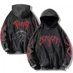 Vintage pestud kapuutsiga dressipluusid gooti kolju mustriga hiphop-t&auml;navariiete kapuutsiga dressipluusid 100% puuvillast vabaaja kapuutsiga pullover Y2K riided S must