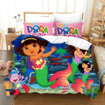 3D-multikad DORA EXPLORER voodipesukomplekt, &uuml;heinimesevoodi, kaheinimesevoodi, suur King-size Kawaii t&uuml;druku voodikomplekt t&auml;iskasvanutele lastele, tekikotid AU King 240x210cm