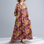 Varas&uuml;gisene boheemlaslik retro puuvillane linane tr&uuml;kiga lahtiste varrukatega pikk kleit naistele kleidid L